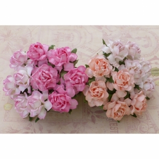 Mixed Pink Paper Cottage Roses 3cm - 4 ks