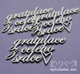 Nápis "gratulace z celého srdce" se srdíčken- 3 ks