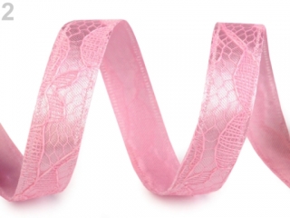 Stuha saténová s krajkou š.13mm Gossamer Pink