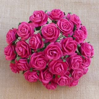 Fuchsia Pink Open Roses 15mm - 5 ks