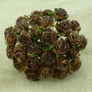 2-tone Chocolate Brown Open Roses 15mm - 5 ks