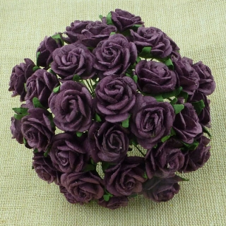 Purple/Aubergine Open Roses 20mm - 5 ks